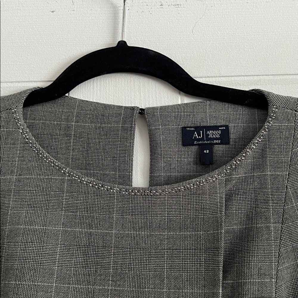 Armani Jeans Asymetrical Flap Dress Plaid Gray Black White size 6 - Picture 5 of 9